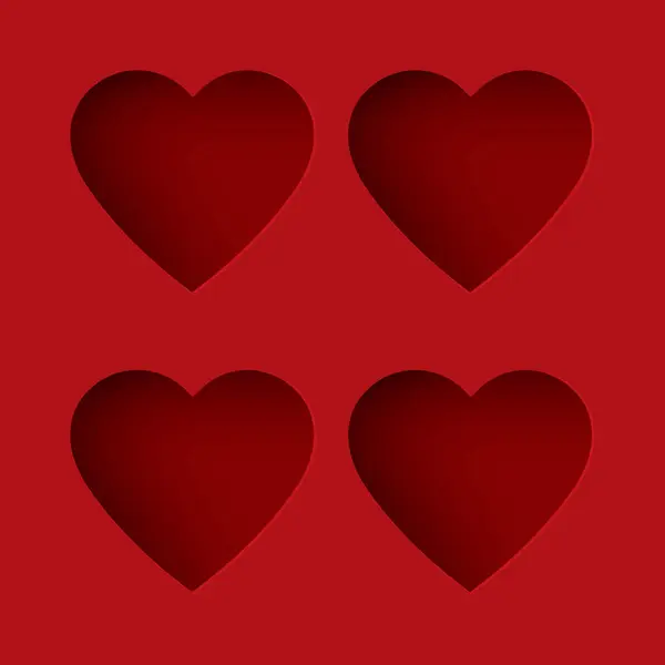 Αφηρημένη Τέσσερις Από Διάσταση Καρδιά Πλαίσιο Χαρτί Κομμένο Κόκκινο Φόντο — Διανυσματικό Αρχείο