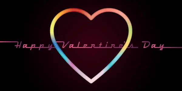 Happy Valentine Day Kalligraphie Mit Regenbogen Herzrahmen Auf Dunklem Hintergrund — Stockvektor