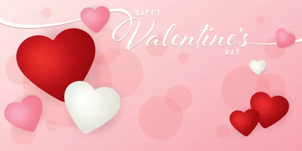 Buon San Valentino Calligrafia Con Palloncini Cuore Rosso Bianco Rosa — Vettoriale Stock