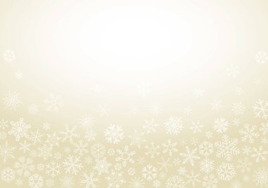Kar tanelerinin altın arkaplanda boş yerleri vardır. Kış tatili teması, Noel ve Yeni Yıl şablonu.