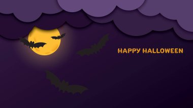 Mutlu Cadılar Bayramı partisinde gece bulutları, dolunay ve kağıt kesim stili yarasalarla boş alan olur..