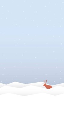 Lonely Reindeer sleeping in snowland pastel colors vertical shape vector illustration. Snow landscape concept have blank space. clipart