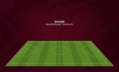 Soyut kırmızı arkaplanda boş alanı olan futbol sahasının vektör illüstrasyonu. Futbol arkaplanı.