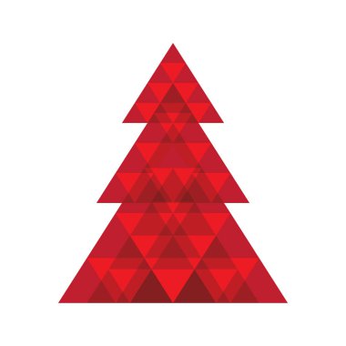 Soyut geometrik kırmızı renkler harmanlanmış Noel ağacı. Noel kartı şablonu. 