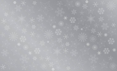 Gümüş arka planda kar taneleri olan yıldızların tasviri. Lüks Noel Elementleri örüntüsü.