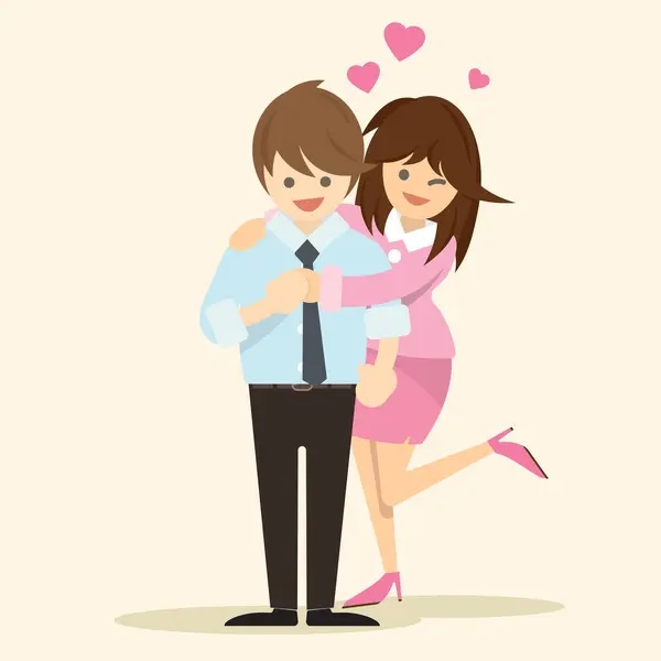 Illustration Happy Couple Office Clothes Smiling Laughing Together Embracing Touching — Stock Vector