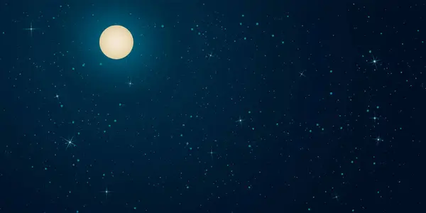 Full Moon Starry Background Beautiful Blue Night Sky Moon Vector — Vetor de Stock