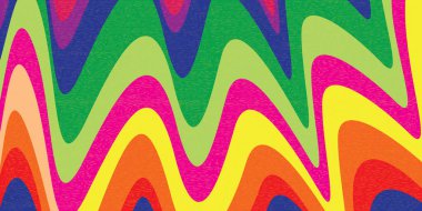 1960 'ların hippi renkli arka plan tasarımı. Psikedelik 60-70 partileri için renkli kıvırcık şablon. Psikedelik trip titreşimli ilüzyon.