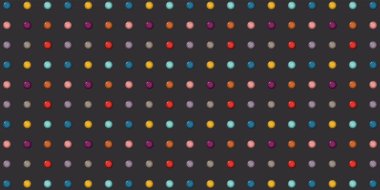 Siyah dikdörtgen arkaplan grafik illüstrasyonunda soyut 3D renkli daire düğmeleri desen retro biçimi.