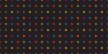 Soyut 3D renkli Voodoo Bebek kafası dikişsiz siyah dikdörtgen arkaplan çizimi. Cadılar Bayramı arka plan şablonu.