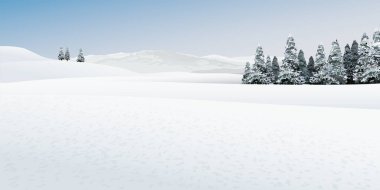 Kış dağları minimalist manzara ve çam ormanı grafikleri. Mutlu Noeller ve mutlu yıllar tebrik kartı şablonu boş..