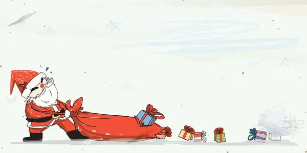 Eski kağıt resimlere çocuksu bir el çizimi ile çizilmiş komik Noel Baba 'nın boş bir alanı var. Mutlu Noeller tebrik kartı şablonu.