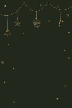 Çeşitli çelenkler yeşil arkaplan grafik resimlerine çocuksu bir şekilde çizilmiş. Mutlu Noeller tebrik kartı dikey şablonu.