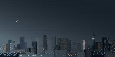 Gökdelen ön görünümü ile gece gökyüzü arkaplan grafik illüstrasyonunda boşluk var.