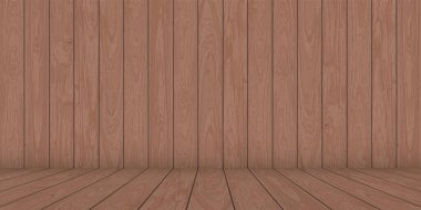 Ahşap zemin ve duvar mocha mus tonu arkaplan grafik illüstrasyonunda reklam için boş bir alan ya da ürün sunumunu yerleştir.
