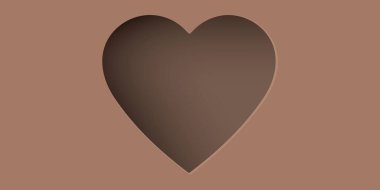 Soyut 3 boyutlu kalp çerçeve kağıdı boş alan ile mocha mousse arka planda kesim biçimi. Sevgililer Günü tebrik kartı şablonu.