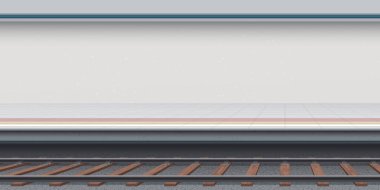 Boş duvar grafikli tren istasyonunun platformu.