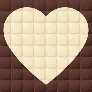 Sütlü çikolatanın kare arka planında beyaz çikolatalı kalp şekilli grafikler.