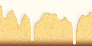 Havuçlu kekin üzerine dökülen erimiş krem peynirin grafik çiziminde boşluk var. Havuç kremalı cheesecake arka planı.