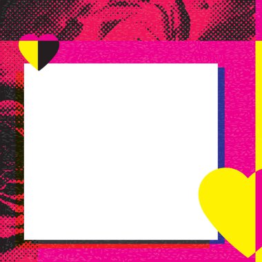 Abstract geometric composition Valentine's day concept punchy style with rose flowers halftone screen and risograph printing texture graphic illustration have blank space. clipart