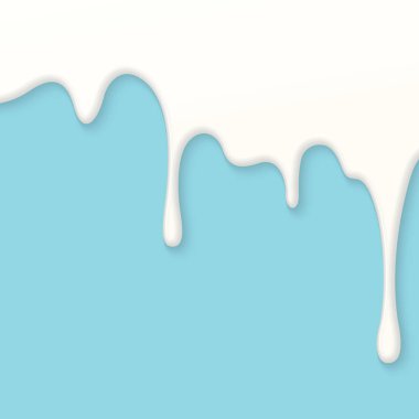 Minimalist taze süt, açık mavi kare arkaplan arkaplanına akar. Grafiksel illüstrasyon boş alana sahiptir.