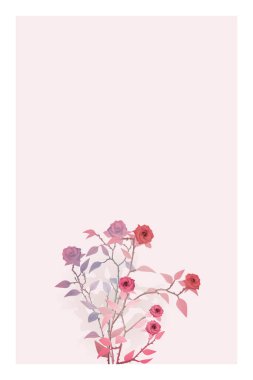 Beyaz dikiz arkaplan grafik resimlerinde pembe çerçevedeki gül çiçekleri sürrealizmi canlı renklere sahiptir. Sevgililer Günü tebrik kartı şablonu. Yabani otlar için davetiye şablonu.