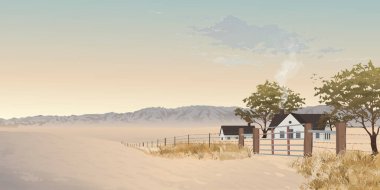 Sonbaharda tarım arazilerinde dağ sıraları ve vanilya gökyüzü arkaplan grafikleri vardır..