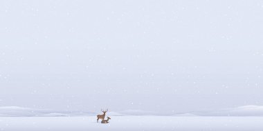 İki ren geyiğinin de dağ aralıkları ve alacakaranlık arkaplan resimleriyle minimalist kar yağışıweather forecast. 