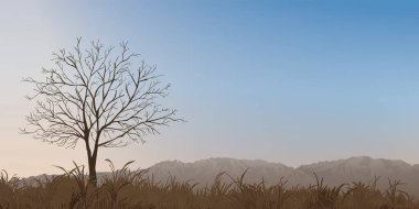 Sonbaharda minimalist kırsal alanda siluetsiz ağaçlar ve uzak dağ aralıkları günbatımı gökyüzü arkaplan resimlerine sahiptir..