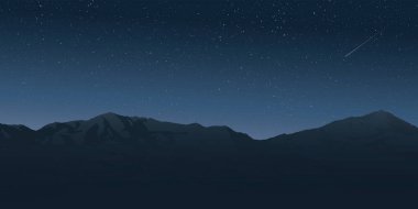 Night at countryside landscape in winter season with silhouette mountain ranges have a lot of star on the sky background graphic illustration.
