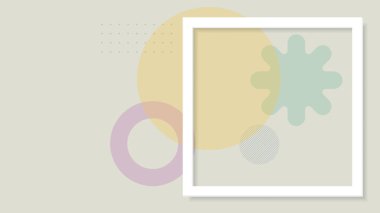 Sağda 3B beyaz kare çerçeve çeşitli renkli geometrik şekil solgunluk durumu geniş gri arkaplan resimlemesinde şeffaf.