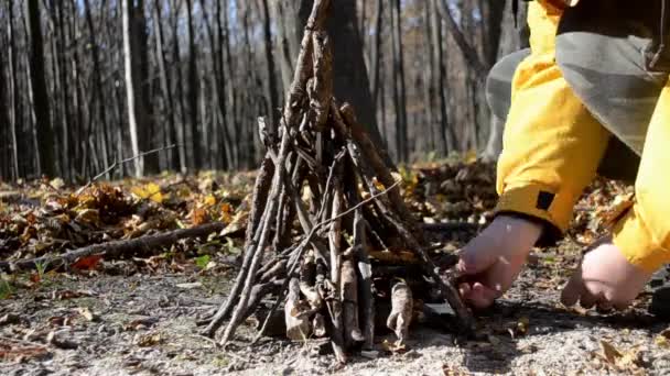 Sonbahar Ormanlarında Bir Kız Yangını Başlatır — Stok video