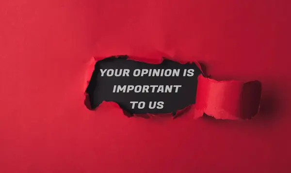Text Your Opinion Important Black Background Red Torn Paper High — Stock Photo, Image