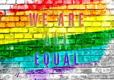 Colorful rainbow with the words We are all equal written underneath. The image conveys a message of inclusivity and acceptance, celebrating diversity and promoting equality for all clipart