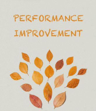 Yapraklı bir poster ve üzerinde performans geliştirme yazıları var. Yapraklar daire şeklinde ve farklı boyutlarda.