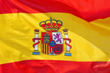 İspanya bayrağı rüzgarda dalgalanıyor, yakın plan.