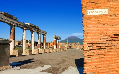 Pompei ya da Pompei harabeleri ve arka planda Vesuv, İtalya 'nın Napoli şehrinde