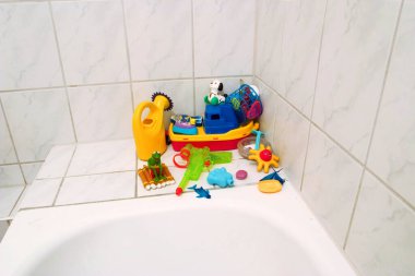Berlin, Germany, September 2004, Children's toys on a bathtub clipart