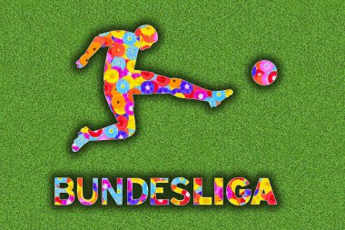 Alman Bundesliga Logosu yeşil yonca arka planında renkli çiçekler