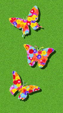 Renkli çiçeklerle tasarlanmış kelebekler.