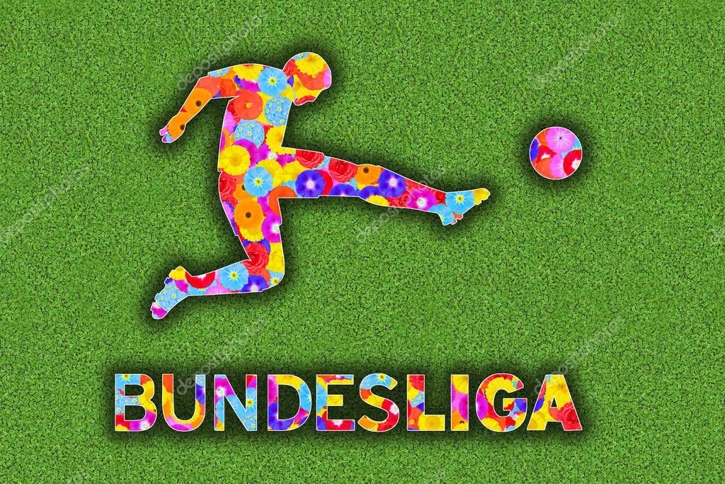 German Bundesliga Logo with colorful flowers on green clover background
