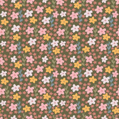 Küçük çiçeklerdeki narin çiçek desenleri. Tekstil, duvar kâğıtları, baskı, paket ve kağıtlar için çiçeksiz arkaplan