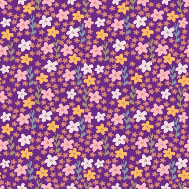 Küçük çiçeklerdeki narin çiçek desenleri. Tekstil, duvar kâğıtları, baskı, paket ve kağıtlar için çiçeksiz arkaplan