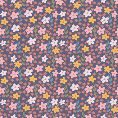 Küçük çiçeklerdeki narin çiçek desenleri. Tekstil, duvar kâğıtları, baskı, paket ve kağıtlar için çiçeksiz arkaplan