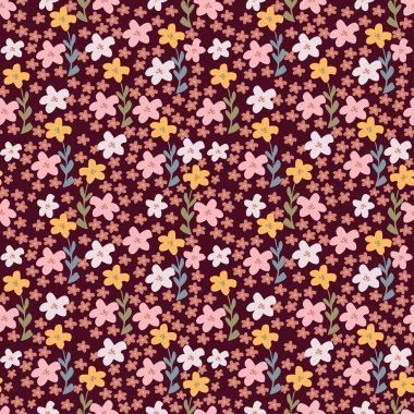 Küçük çiçeklerdeki narin çiçek desenleri. Tekstil, duvar kâğıtları, baskı, paket ve kağıtlar için çiçeksiz arkaplan