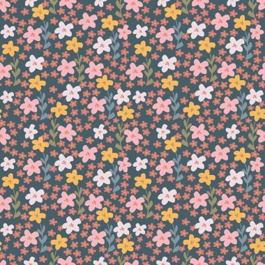 Küçük çiçeklerdeki narin çiçek desenleri. Tekstil, duvar kâğıtları, baskı, paket ve kağıtlar için çiçeksiz arkaplan