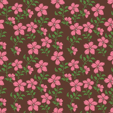 suluboya kırmızı çiçek açan desen, çizgi çizimi, narin çiçekler, yeşil yapraklar moda, kumaş, tekstil, duvar kağıdı, kapak, web