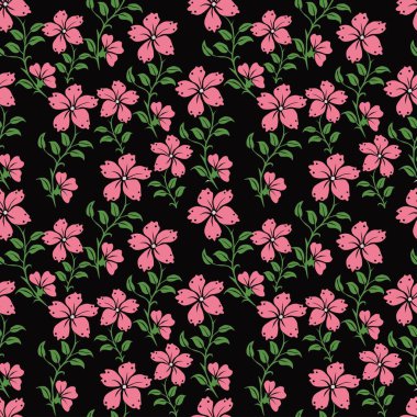 suluboya kırmızı çiçek açan desen, çizgi çizimi, narin çiçekler, yeşil yapraklar moda, kumaş, tekstil, duvar kağıdı, kapak, web