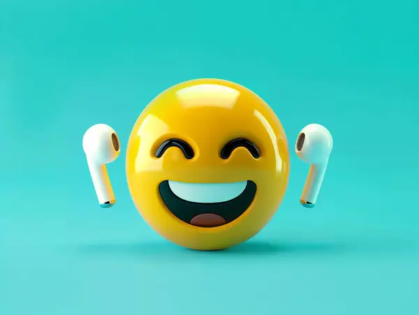 Emoji Mit Ohrstöpsel Symbol Auf Blauem Hintergrund — Stockfoto