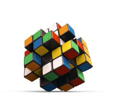 Renkli Rubik küpü - logo. Soyut resimleme.